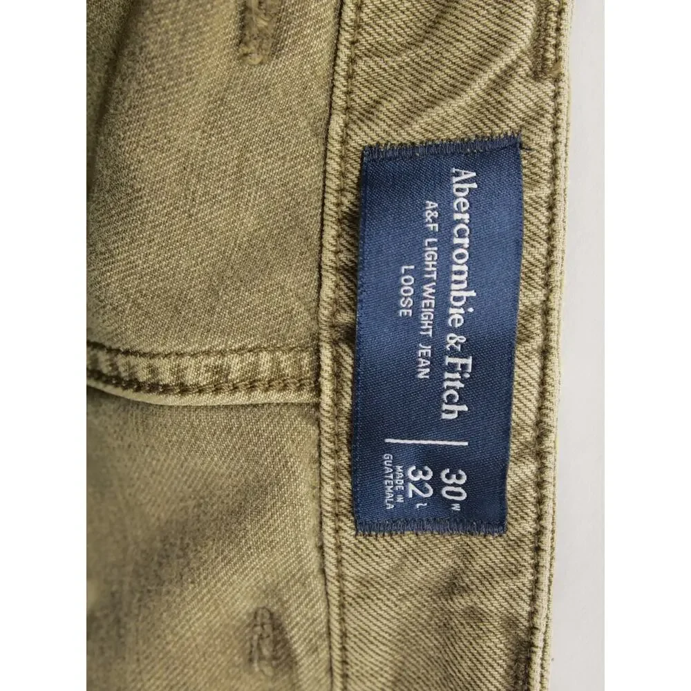 NWT Abercrombie & Fitch Men's Baggy Jeans Pants 30x32 Khaki Olive Green